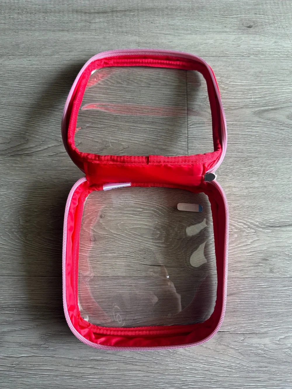 Victoria's Secret PINK Cosmetic Makeup Pouch Case Red Patent with Pink Zipper